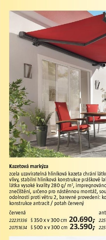 Kazetová markýza červená 350 x 300 cm - BAUHAUS akcniletaky.com