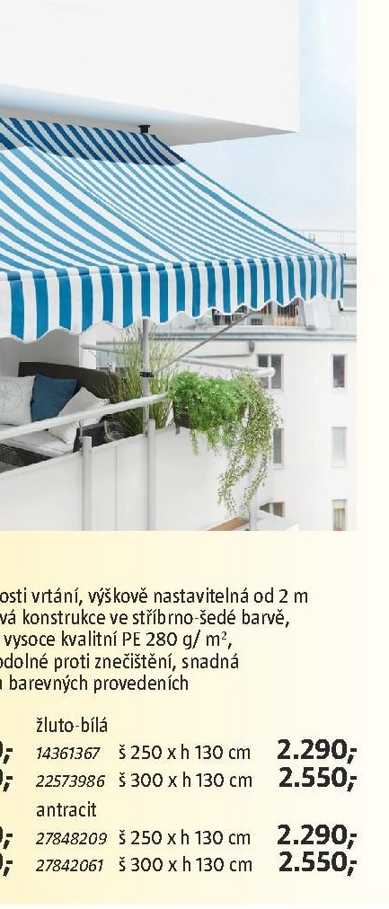 Rozpěrná markýza žluto-bílá 250 x 130 cm - BAUHAUS akcniletaky.com