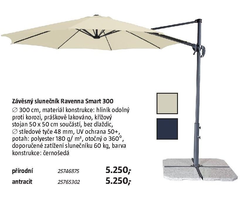 Závěsný slunečník Ravenna Smart 300 - BAUHAUS akcniletaky.com