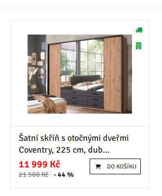 Šatní skříň s otočnými dveřmi Coventry, 225 cm, dub... - ASKO akcniletaky.com