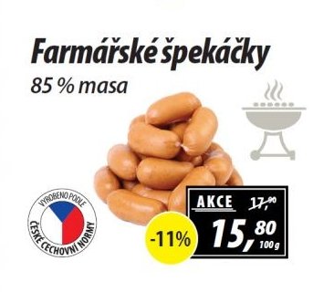 Farmářské špekáčky 85 % masa