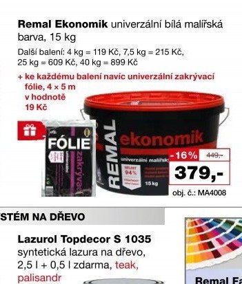 Remal Ekonomik univerzální bílá malířská barva, 15 kg