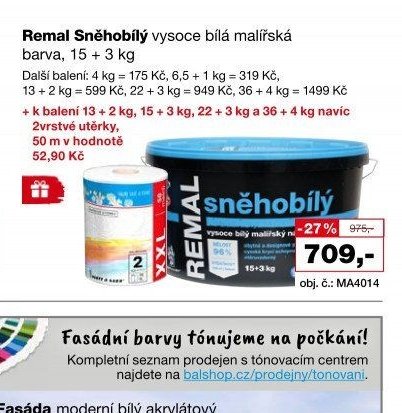 Remal Sněhobílý vysoce bílá malířská barva, 15 + 3 kg