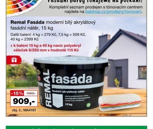 Remal Fasáda moderní bílý akrylátový fasádní nátěr, 15 kg