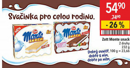 Dezert mléčný Monte Snack Zott