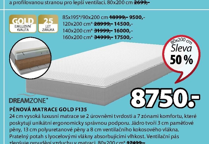 Pěnová matrace GOLD F135 - Jysk akcniletaky.com