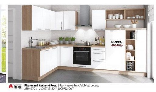 Plánovaná kuchyně Ross, bílá - vysoký lesk/dub bardolino - ASKO akcniletaky.com