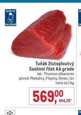 Tuňák žlutoploutvý Sashimi filet AA grade