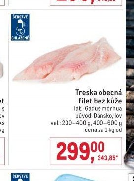 Treska obecná filet bez kůže