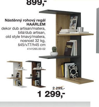Nástěnný rohový regál HAARLEM - Sconto nábytek akcniletaky.com