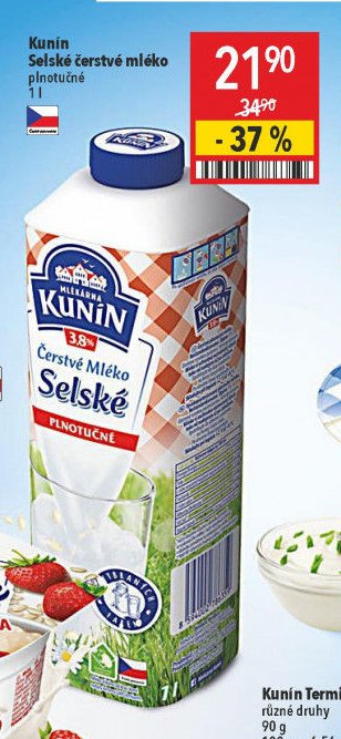 Kunín Selské čerstvé mléko plnotučné 1l