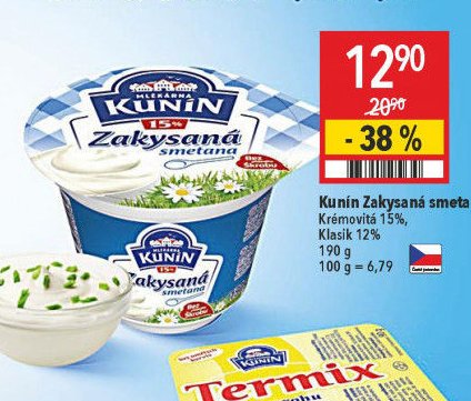 Kunín Zakysaná smetana Krémovitá 15%, Klasik 12%