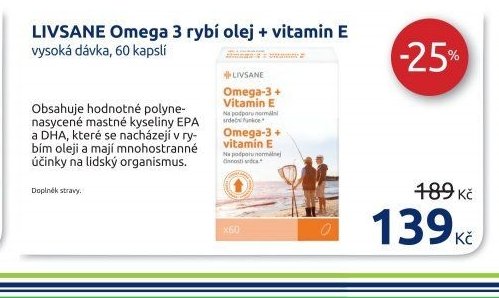LIVSANE Omega 3 rybí olej + vitamin E