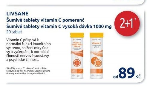 LIVSANE Šumivé tablety vitamin C pomeranč / vysoká dávka 1000 mg