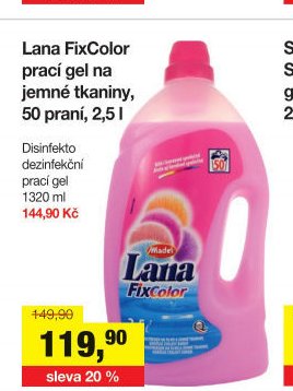 Lana FixColor prací gel na jemné tkaniny, 50 praní, 2,5 l
