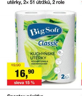 Big Soft Classic 2vrstvé kuchyňské papírové utěrky, 2x 51 útržků, 2 role