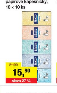 Velvet Classic třívrstvé papírové kapesníčky, 10 x 10 ks