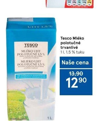 Tesco Mléko polotučné trvanlivé 1,5 %