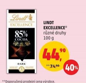 LINDT EXCELLENCE různé druhy 100 g