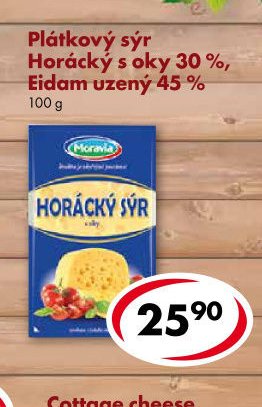 Plátkový sýr Horácký s oky 30 %, Eidam uzený 45 %