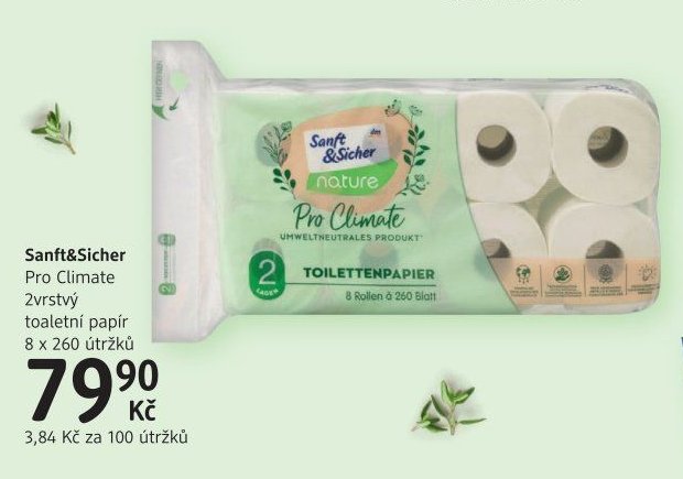 Sanft&Sicher Pro Climate 2vrstvý toaletní papír 8 x 260 útržků