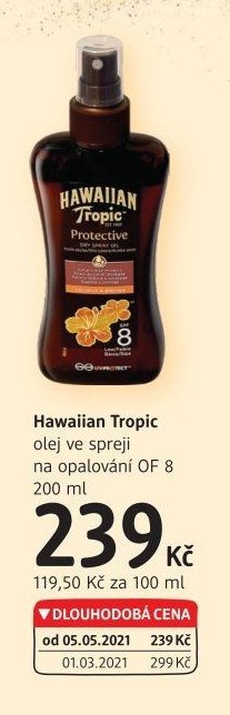 Hawaiian Tropic olej ve spreji na opalování OF 8 200 ml