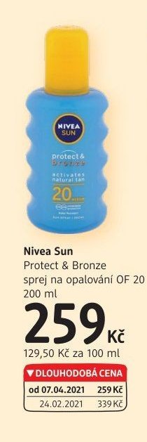 Nivea Sun Protect & Bronze sprej na opalování OF 20 200 ml