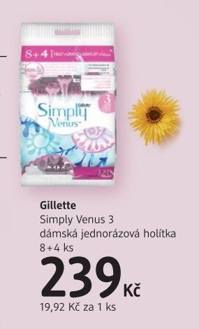 Gillette Simply Venus 3 dámská jednorázová holítka 8+4 ks