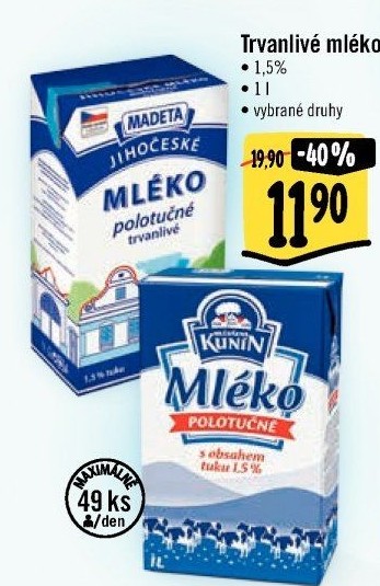 Mléko trvanlivé Jihočeské Madeta - 1,5% polotučné