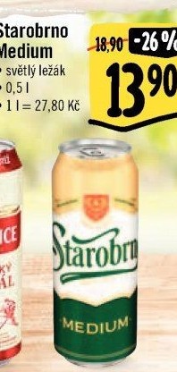 Pivo světlý ležák nepasterizovaný 11° Medium Starobrno