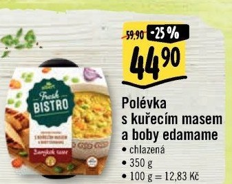 Polévka s kuřecím masem a boby edamame Albert Fresh Bistro