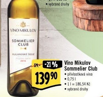 Vína Sommelier Club Víno Mikulov - přívlastková