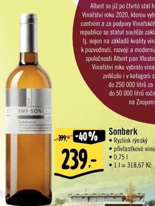 Víno Ryzlink rýnský Vinařství Sonberk - přívlastkové