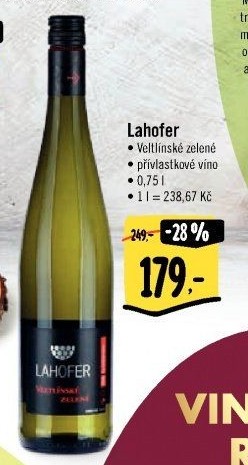Víno Veltlínské zelené Vinařství Lahofer - přívlastkové