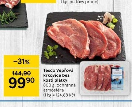 Tesco Vepřová krkovice bez kosti plátky, 800 g, ochranná atmosféra