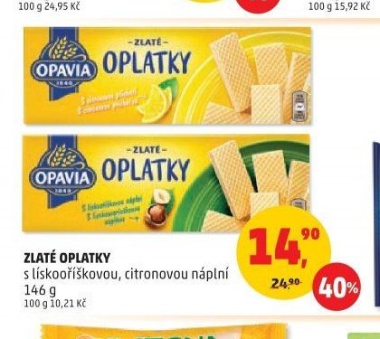 ZLATÉ OPLATKY s lísko-oříškovou, citronovou náplní
