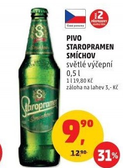Pivo světlé výčepní 10° Smíchov Staropramen