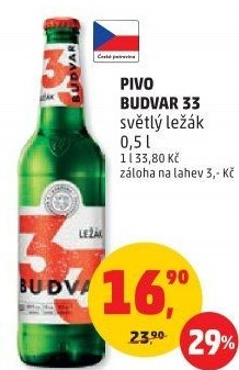 Pivo světlý ležák 33 Budweiser Budvar