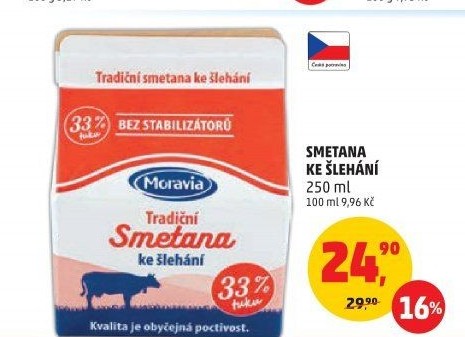 Smetana ke šlehání 33% Moravia