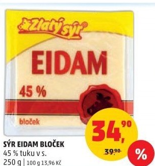 Sýr Eidam 45% Zlatý sýr Milkpol