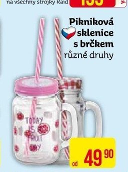 Pikniková sklenice s brčkem různé druhy