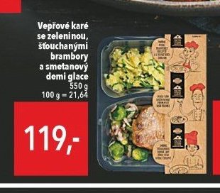Vepřové karé se zeleninou, šťouchanými brambory a smetanový demi glace