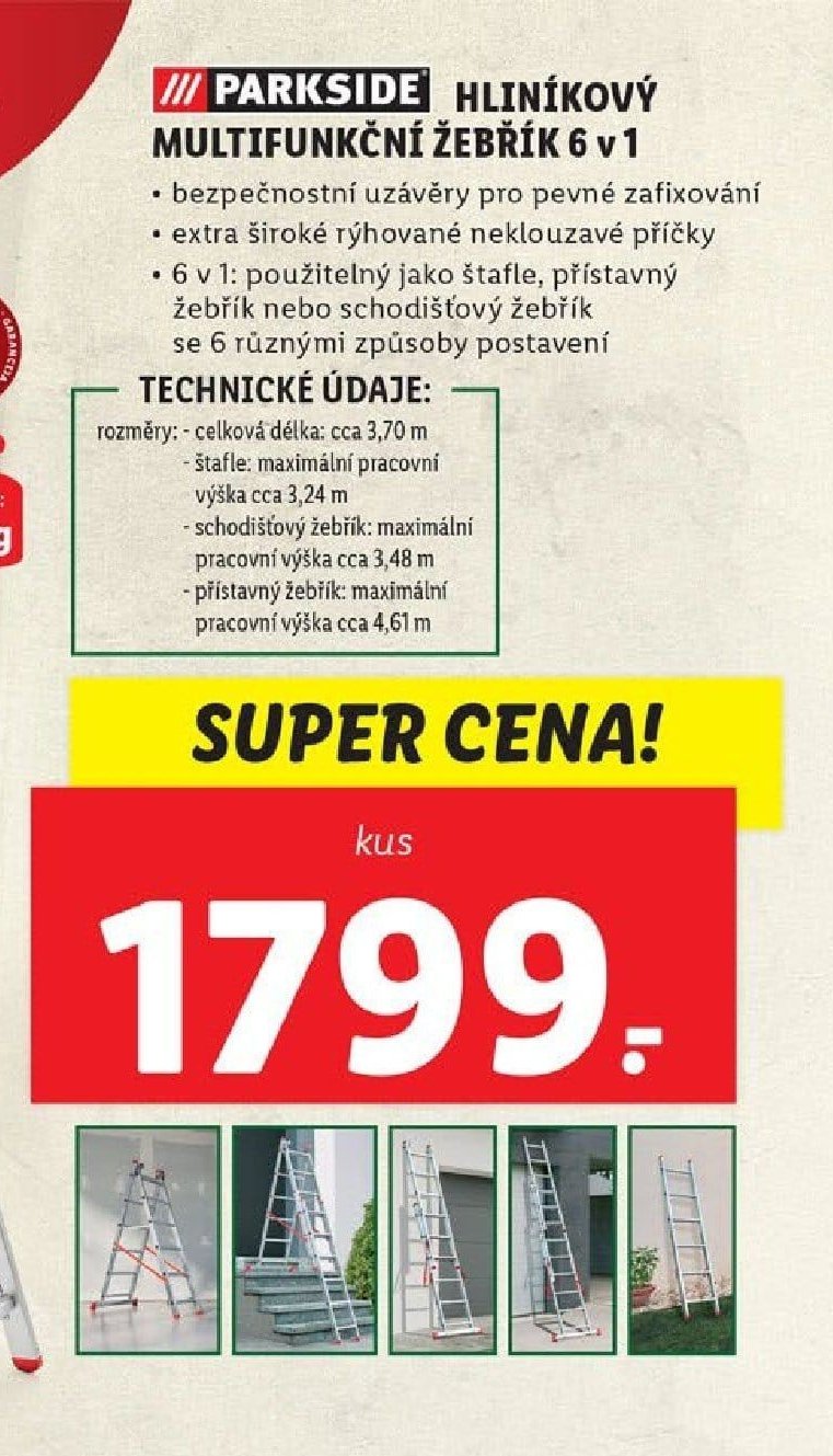 PARKSIDE HLINÍKOVÝ MULTIFUNKČNÍ ŽEBŘÍK 6 v 1