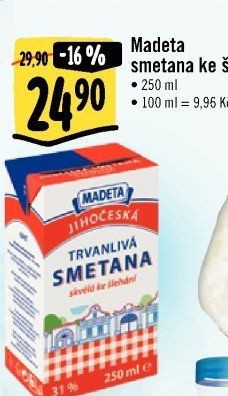 Smetana ke šlehání trvanlivá Jihočeská Madeta 31%