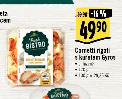Cornetti rigati s kuřetem Gyros