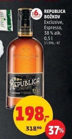 REPUBLICA BOŽKOV Exclusive, Espresso, 38 % alk. 0,5 l
