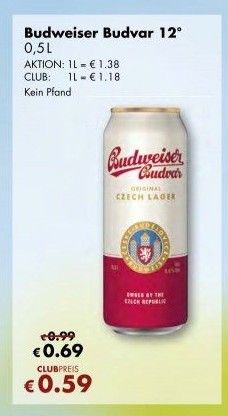 Pivo světlý ležák 12° Budweiser Budvar