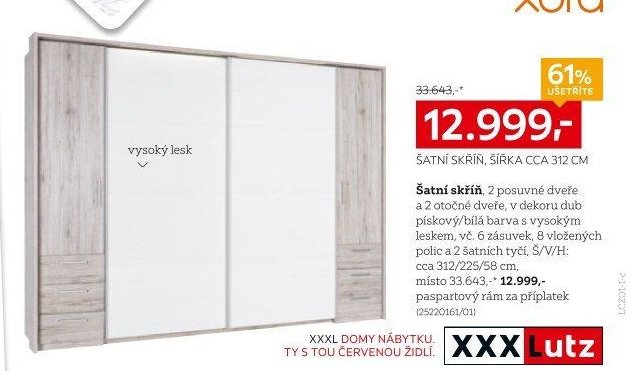 Šatní skříň, šířka cca 312 cm