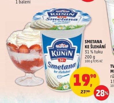 Smetana ke šlehání Kunín