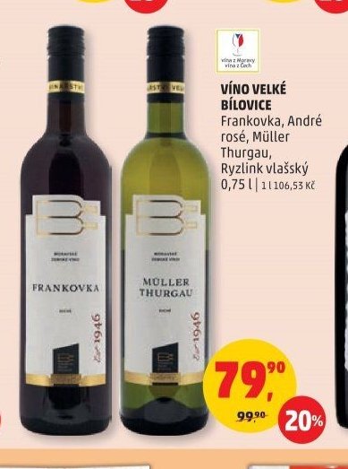 VÍNO VELKÉ BÍLOVICE Frankovka, André rosé, Müller Thurgau, Ryzlink vlašský